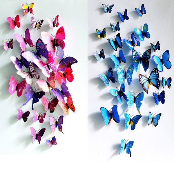 12Pcs 3D Butterfly Wall Sticker Fridge Magnet Home Decor Art Applique Decor Sticker