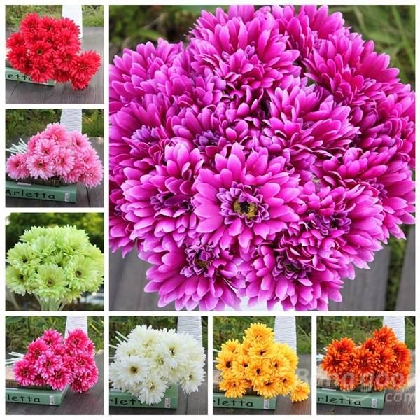 10Pcs Sunbeam Artificial Flower Mum Gerber Daisy Bridal Bouquet Silk Wedding Party Flowers