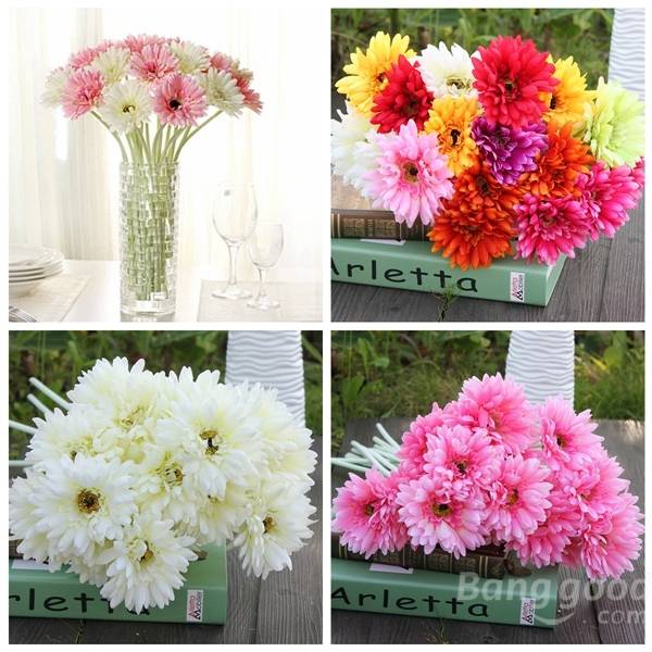 10Pcs Sunbeam Artificial Flower Mum Gerber Daisy Bridal Bouquet Silk Wedding Party Flowers