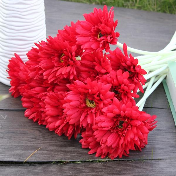 10Pcs Sunbeam Artificial Flower Mum Gerber Daisy Bridal Bouquet Silk Wedding Party Flowers