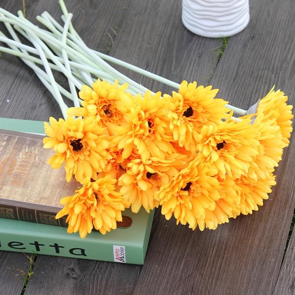 10Pcs Sunbeam Artificial Flower Mum Gerber Daisy Bridal Bouquet Silk Wedding Party Flowers