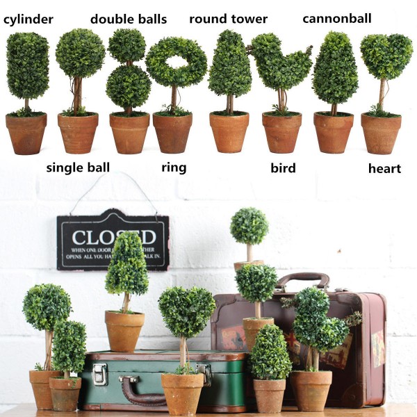 Artificial Potted Plant Plastic Garden Grass Ball Topiary Tree Pot Home Desk Decor