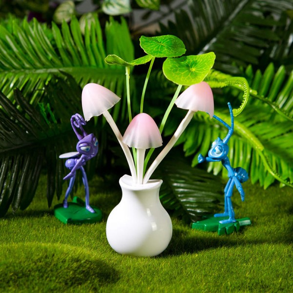 Vase Mushrooms Leaves  LED Dimming Night Light 7 Colors Changing Light Control Home Wall Decor Gift