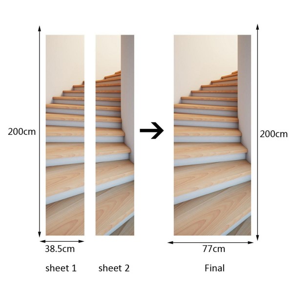 200X77CM 3D Stairway Door Wall Fridge Sticker PVC Self Adhesive Living Room Mural Stair Decor