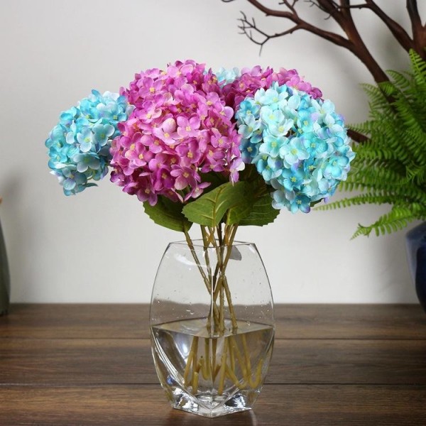 Artificial Hydrangea Silk Fake Flowers Balls Wedding Bouquet with Leaf Bud for Home Weeding Decorations  DIY Home Wedding Party Decorative Flowers 6 Colors