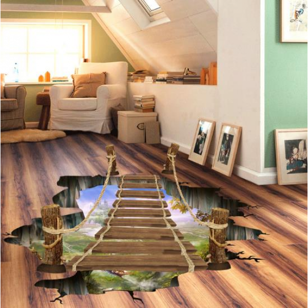 3D Wooden Bridge Living Room Bedroom Animals Floor Home Background Wall Decor Creative Stickers