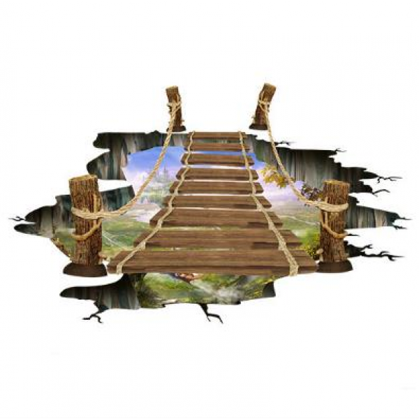 3D Wooden Bridge Living Room Bedroom Animals Floor Home Background Wall Decor Creative Stickers