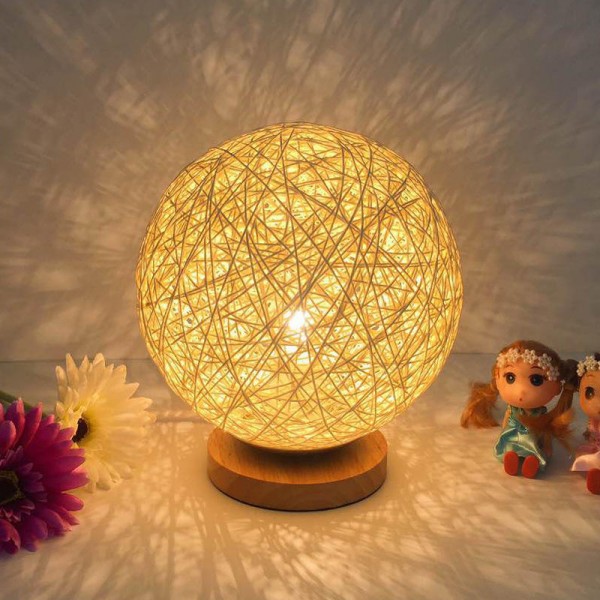 Rattan Ball Night Light Table Bedside Lamp Bedroom Home Decor Valentine Gift