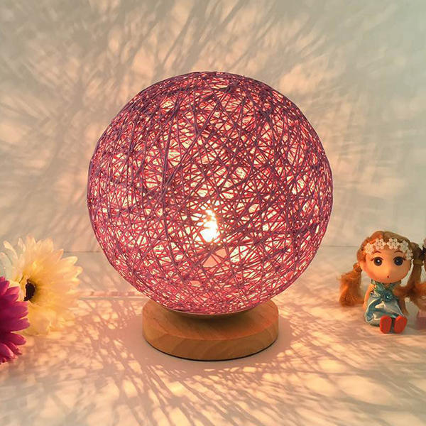 Rattan Ball Night Light Table Bedside Lamp Bedroom Home Decor Valentine Gift