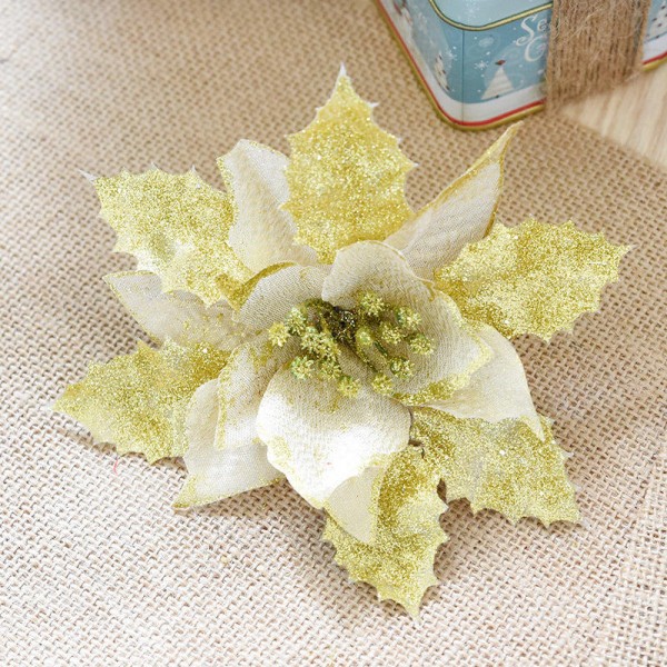 Christmas Glitter Hollow Flower Decoration Artificial Flowers for Christmas Trees New Year