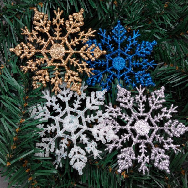 12PCS Christmas Snowflake Piece Plastic Pendant