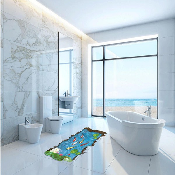 Miico Creative 3D Lotus Pool Goldfish Removable Home Room Decorative Wall Floor Decor Sticker