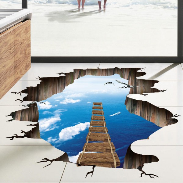 Miico Creative 3D Sky Suspension Bridge Broken Wall Removable Home Room Decorative Wall Door Decor Sticker