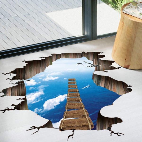 Miico Creative 3D Sky Suspension Bridge Broken Wall Removable Home Room Decorative Wall Door Decor Sticker