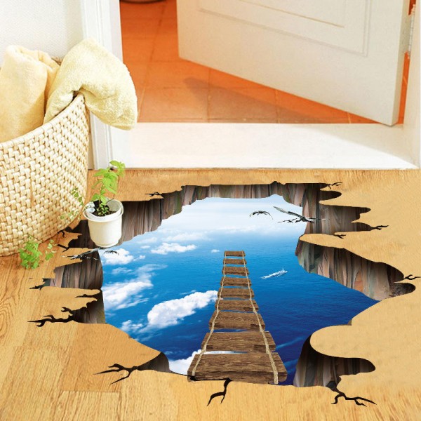 Miico Creative 3D Sky Suspension Bridge Broken Wall Removable Home Room Decorative Wall Door Decor Sticker