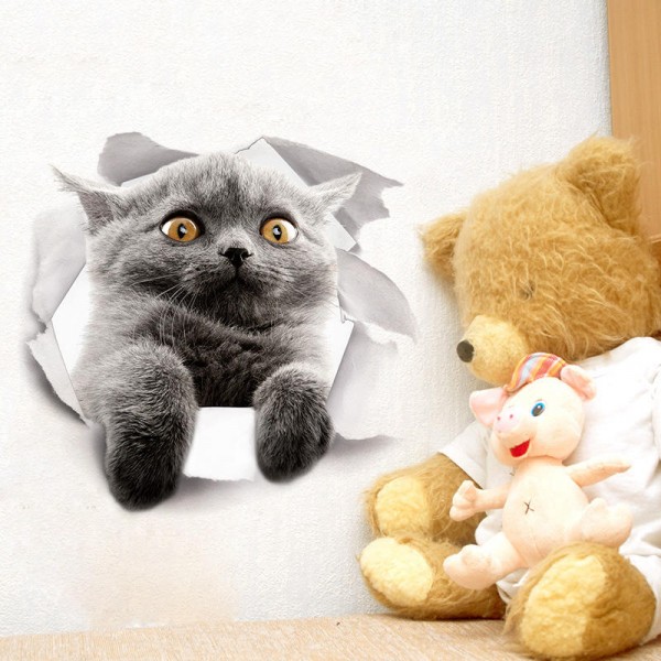 Miico Creative 3D Cute Cat Broken Wall PVC Removable Home Room Decorative Wall Door Car Mirror Decor Sticker