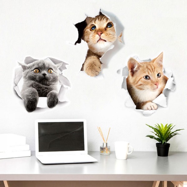 Miico Creative 3D Cute Cat Broken Wall PVC Removable Home Room Decorative Wall Door Car Mirror Decor Sticker