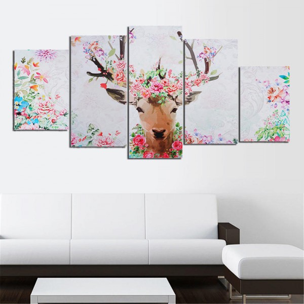 5PCS Home Decor Modern Animal Landscape Paintings Fiber Print Wall Art Pictures